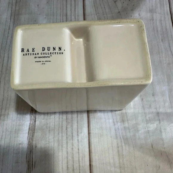 Rae Dunn “Stuff” Floral Double Compartment Ceramic Container Cosmetic Brush/Pen - Picture 5 of 7